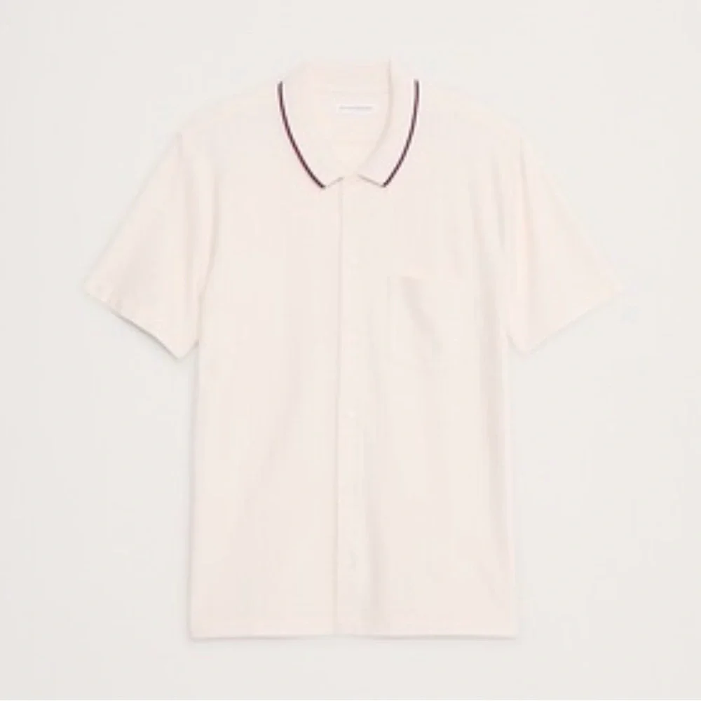 NWT Banana Republic Herringbone Resort Cream White Resort Shirt Sz XL (#771267)